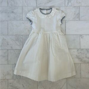 PEPA LONDON Flower Girl Ivory Dress with Blue Silk Sash
